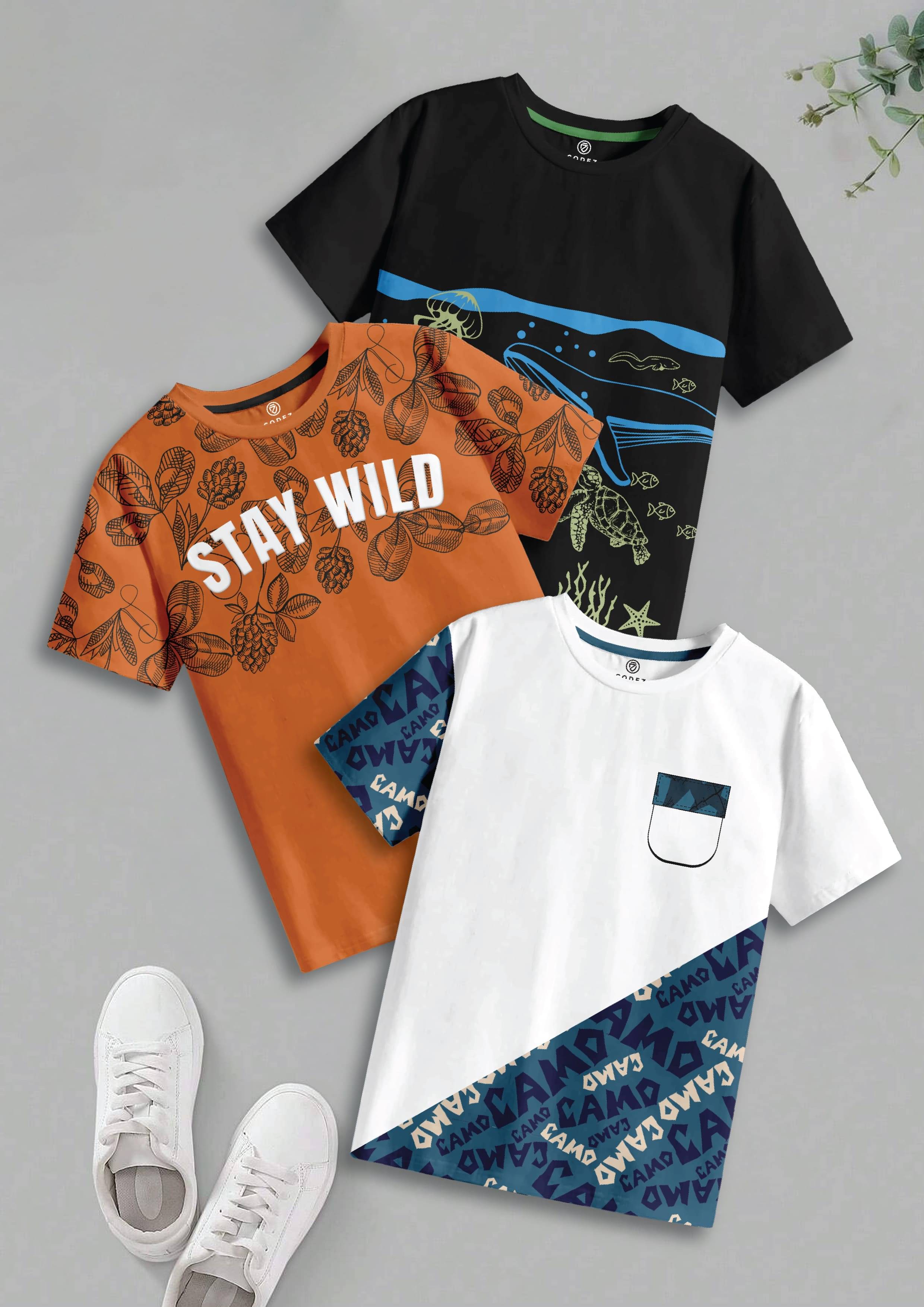     			CODEZ Pack of 3 Boys Cotton Polo T-Shirt ( Multicolor 1 )