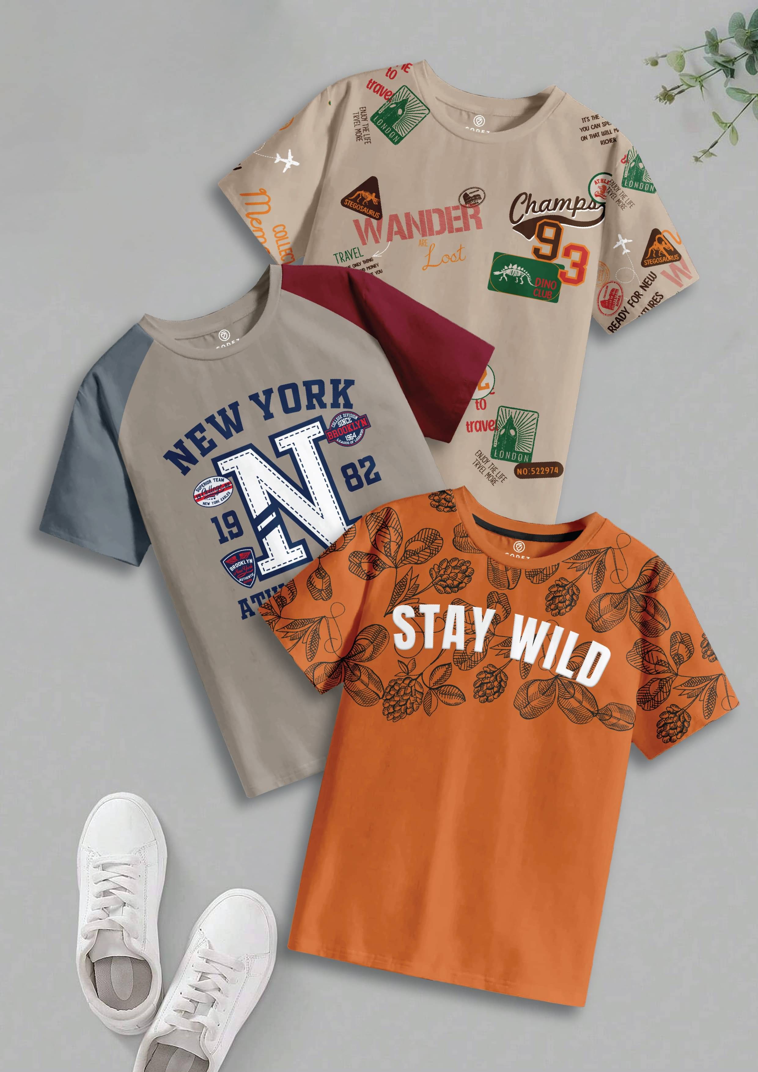     			CODEZ Pack of 3 Boys Cotton T-Shirt ( Multicolor 15 )