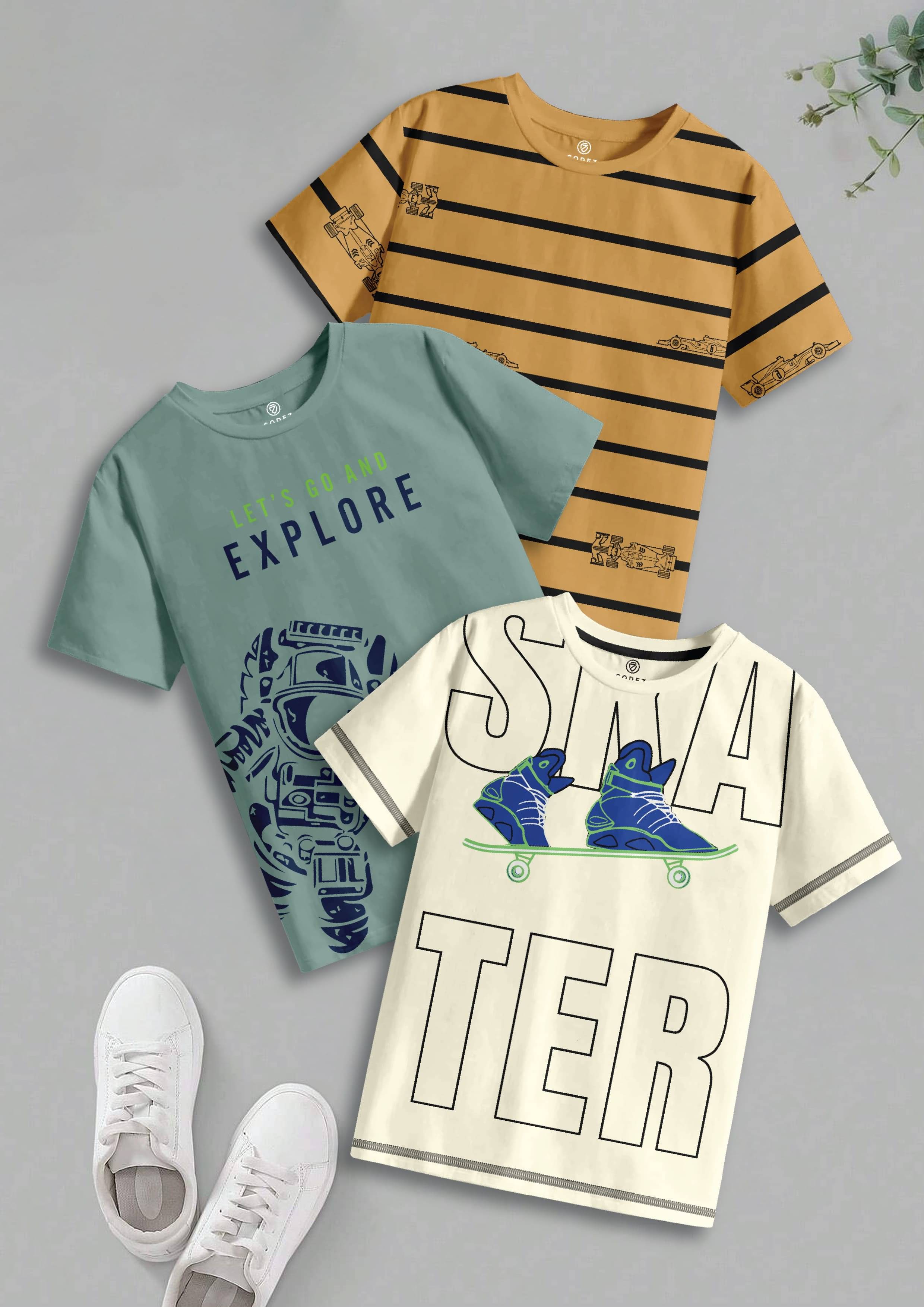     			CODEZ Pack of 3 Boys Cotton T-Shirt ( Multicolor 8 )