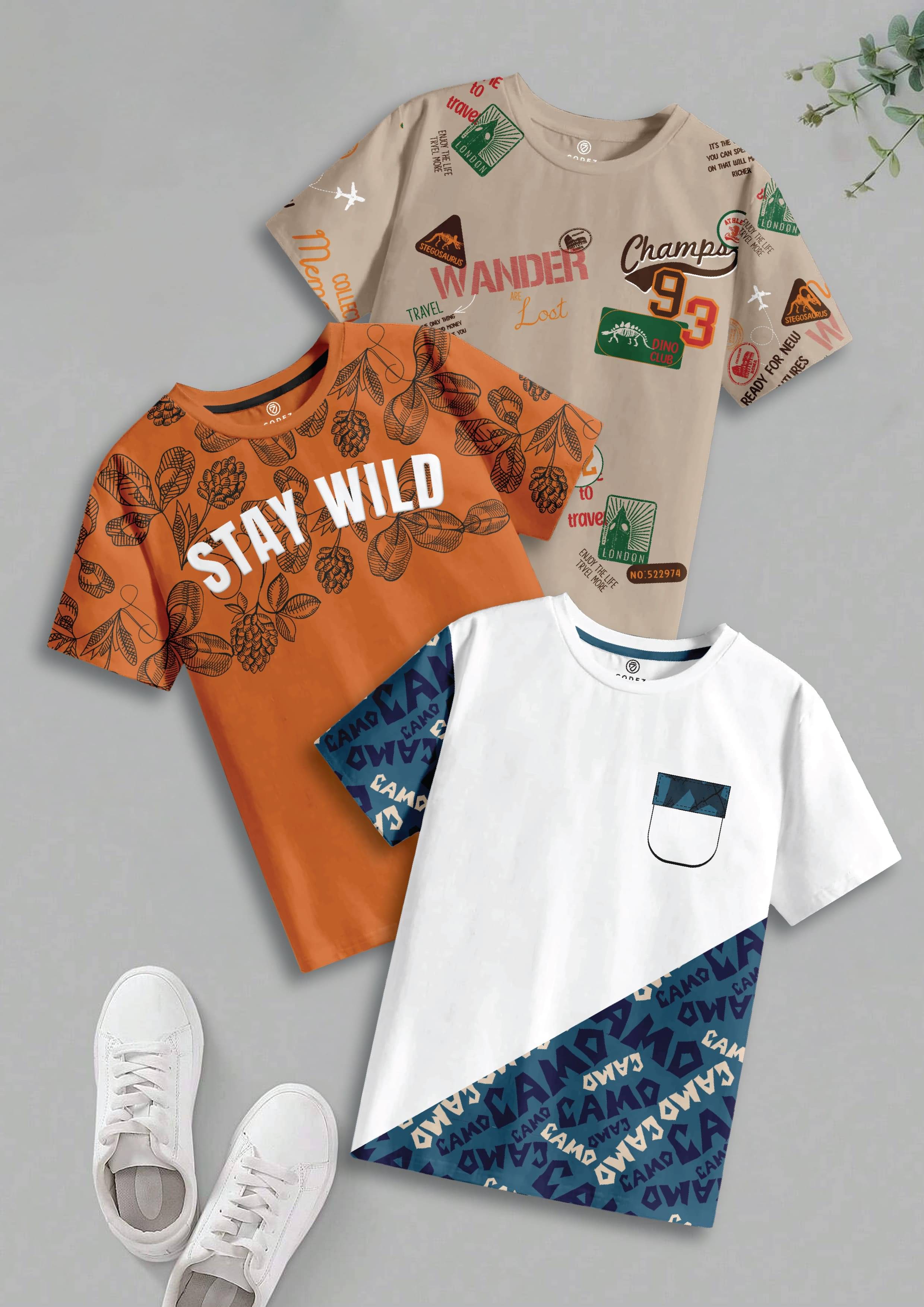     			CODEZ Pack of 3 Boys Cotton T-Shirt ( Multicolor 6 )