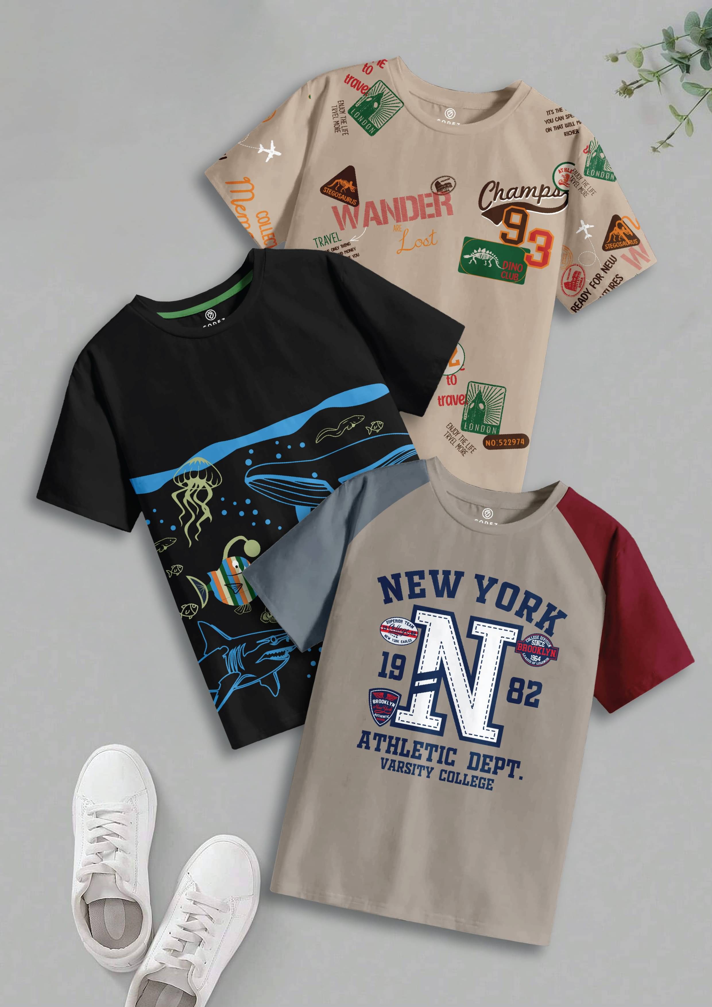     			CODEZ Pack of 3 Boys Cotton T-Shirt ( Multicolor 7 )