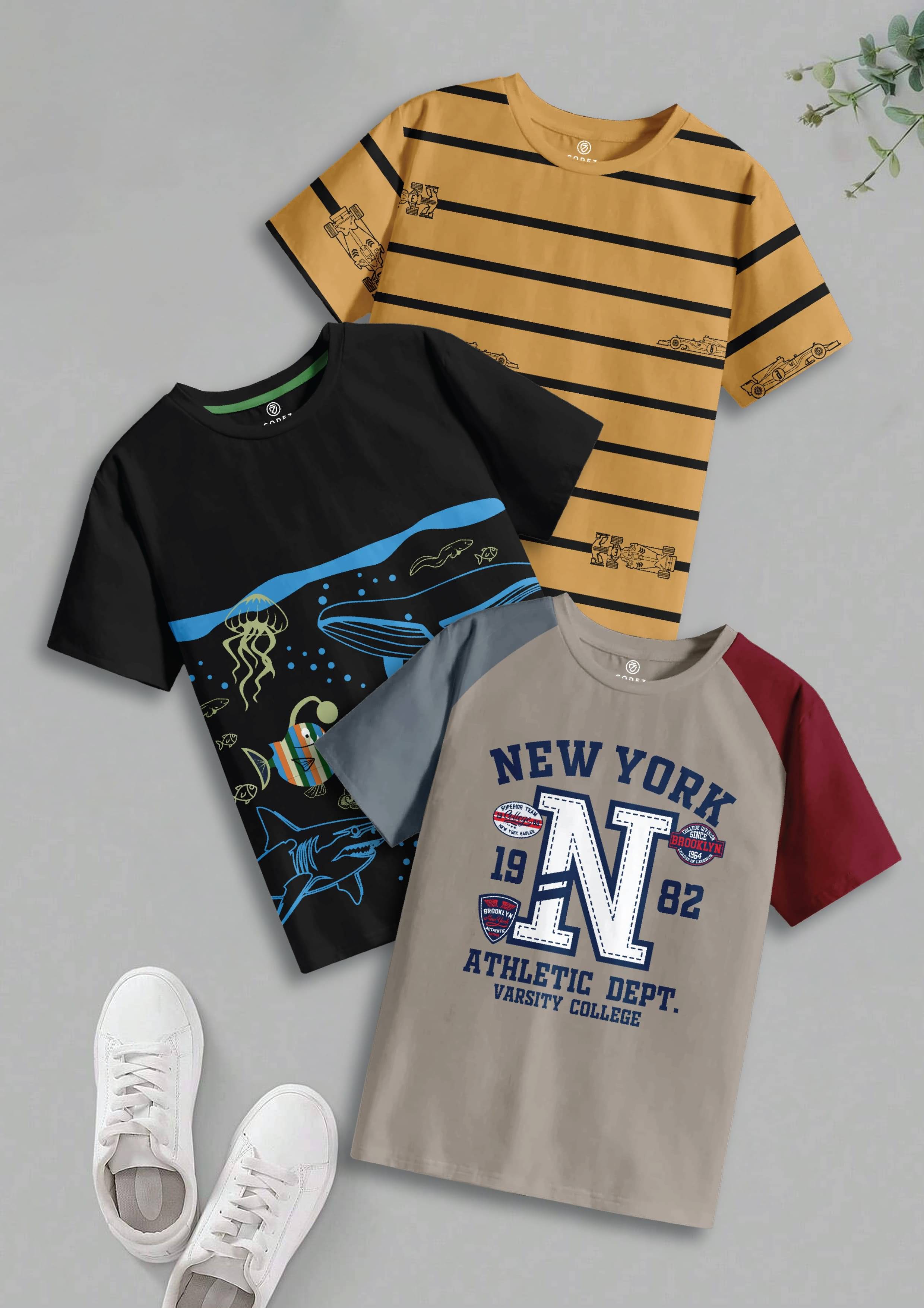     			CODEZ Pack of 3 Boys Cotton T-Shirt ( Multicolor 8 )