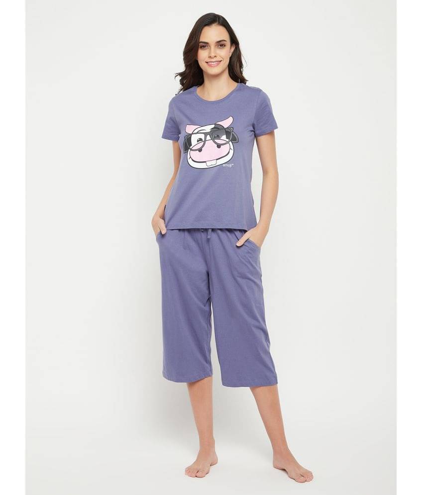 Clovia - Blue Cotton Blend Women's Nightwear Night Capris ( Pack of 1 ) Clovia - Blue Cotton Blend Women's Nightwear Night Capris ( Pack of 1 )