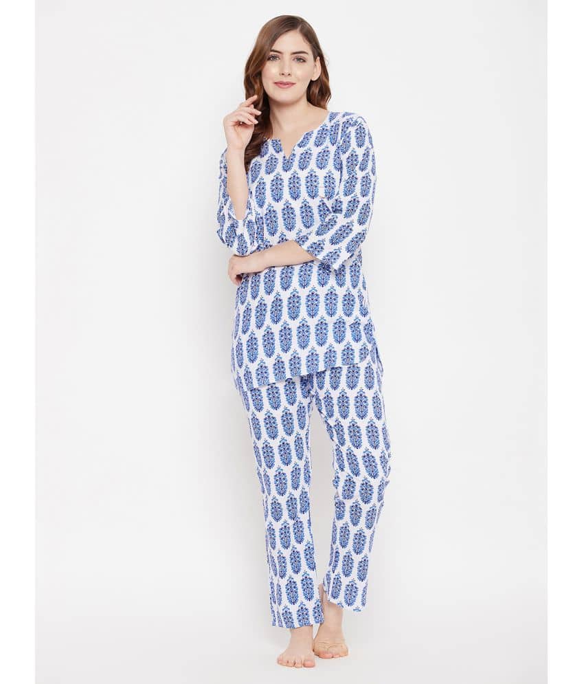 Clovia - Blue Cotton Women's Nightwear Nightsuit Sets ( Pack of 1 ) - Nightwear & Loungewear | Buy online on ZillyBuy