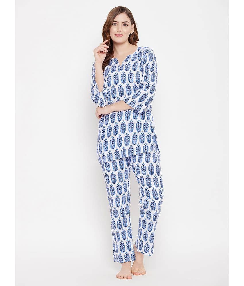 Clovia - Blue Cotton Women's Nightwear Nightsuit Sets ( Pack of 1 ) - Nightwear & Loungewear | Buy online on ZillyBuy