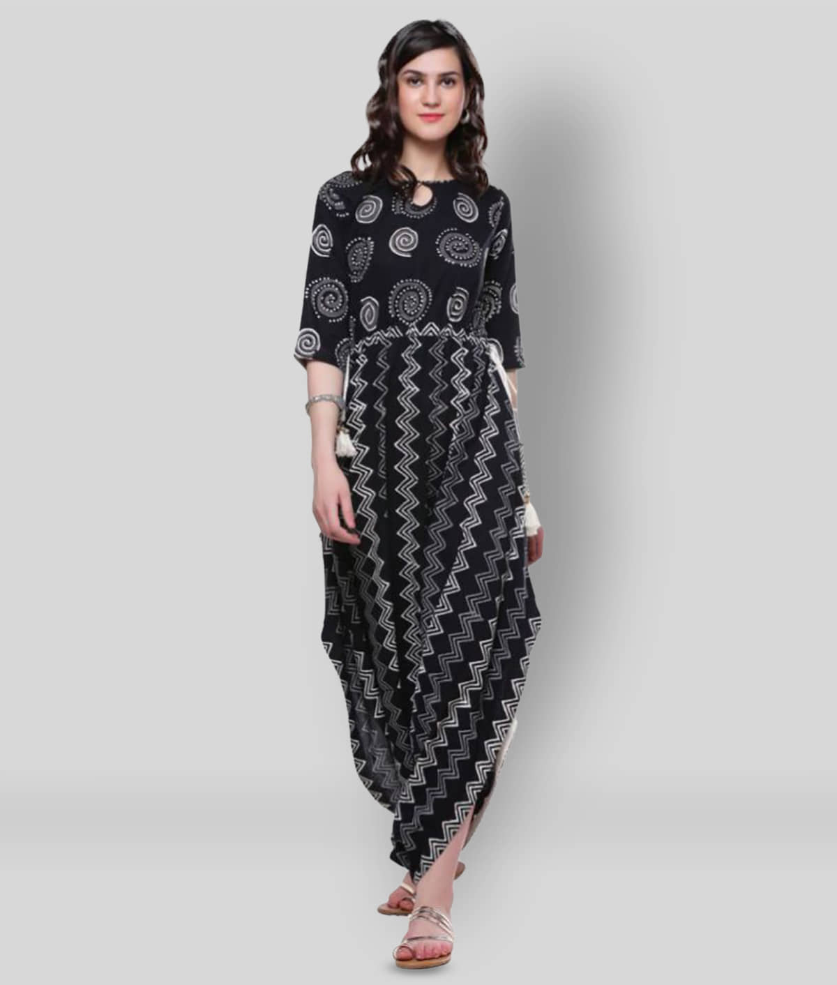 Divena - Black Cotton Women's Asymmetrical Kurti ( Pack of 1 ) - Kurtis, Tunics | Buy online on ZillyBuy