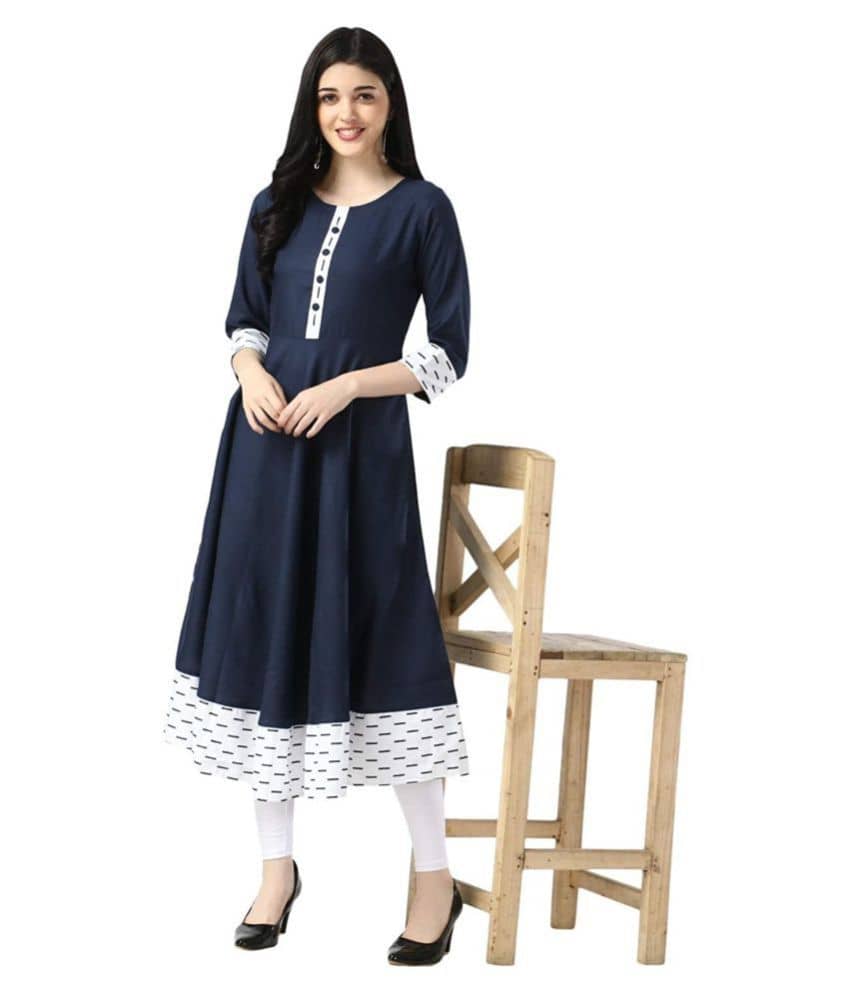 Estela - Blue Cotton Women's Flared Kurti ( Pack of 1 ) - Kurtis, Tunics | Buy online on ZillyBuy