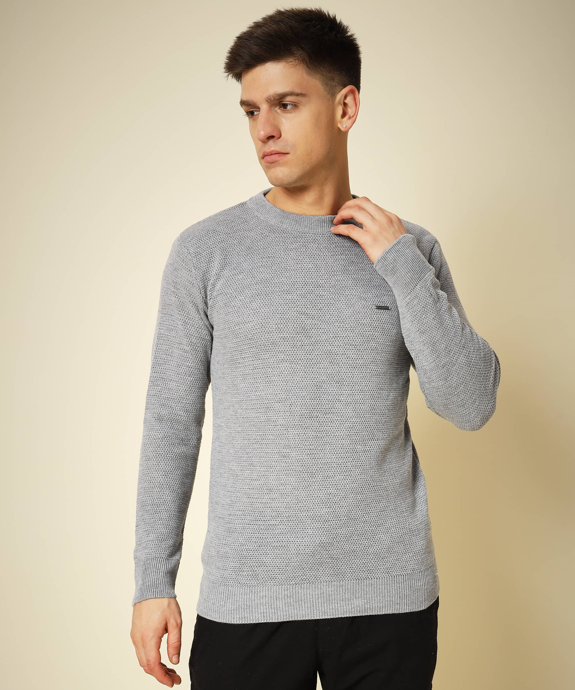 HELL BOUND Woollen Round Neck Men's Full Sleeves Pullover Sweater - Grey ( Pack of 1 ) HELL BOUND Woollen Round Neck Men's Full Sleeves Pullover Sweater - Grey ( Pack of 1 )