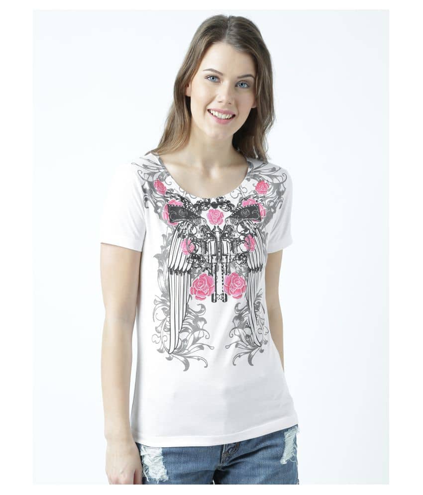 Huetrap Women Cotton Regular Fit Round Neck T-Shirt ( White )