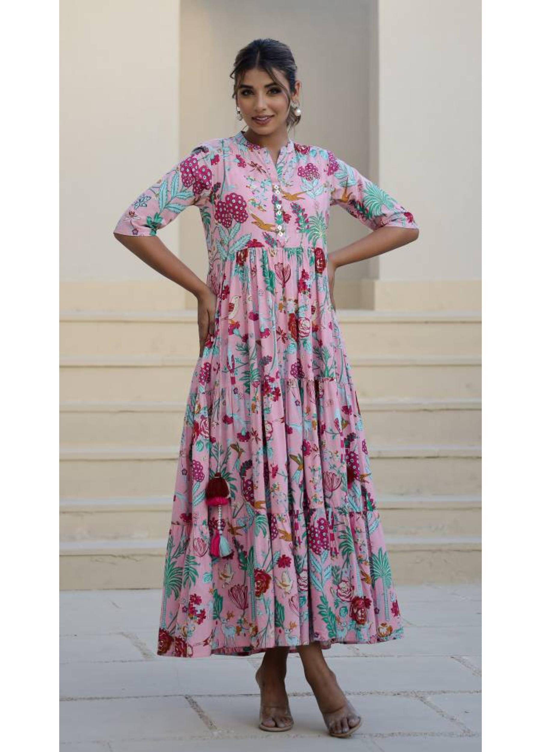     			Label Flavia Women Cotton Printed Gown ( Pink )