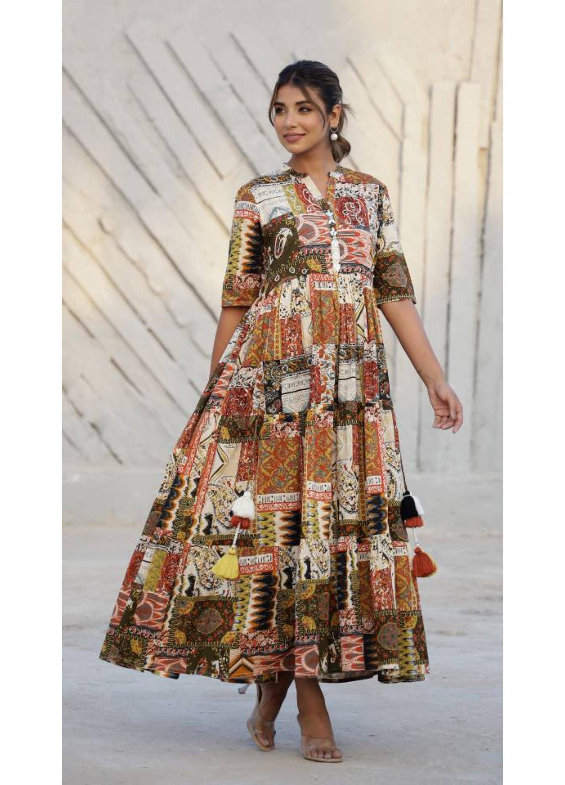 Label Flavia Women Cotton Printed Gown ( Multicolor )