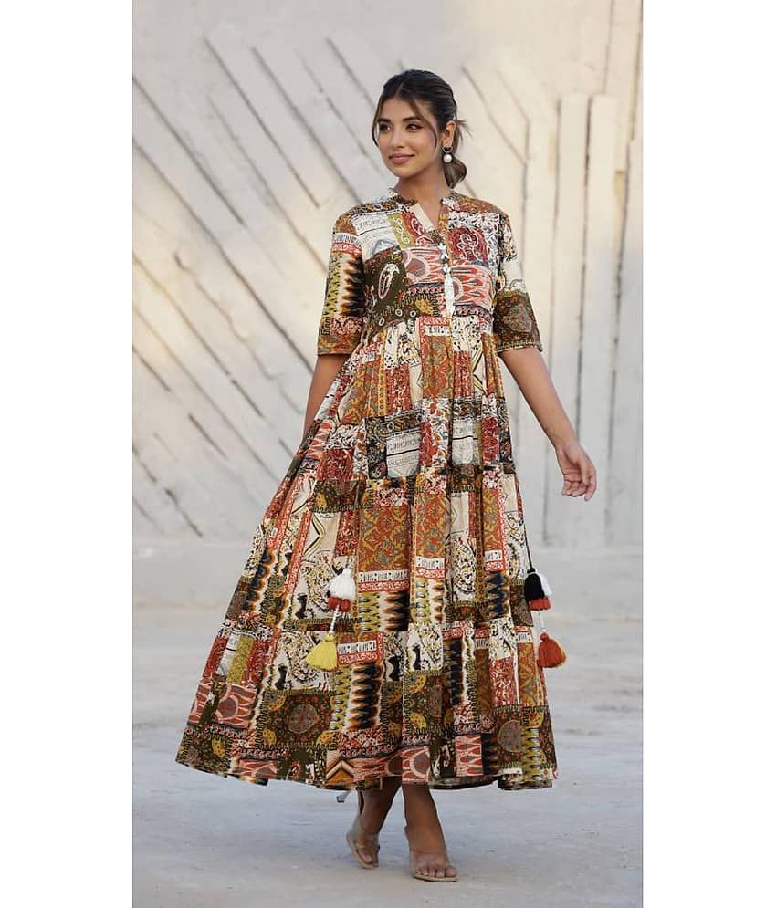 Label Flavia Women Cotton Printed Gown ( Multicolor )