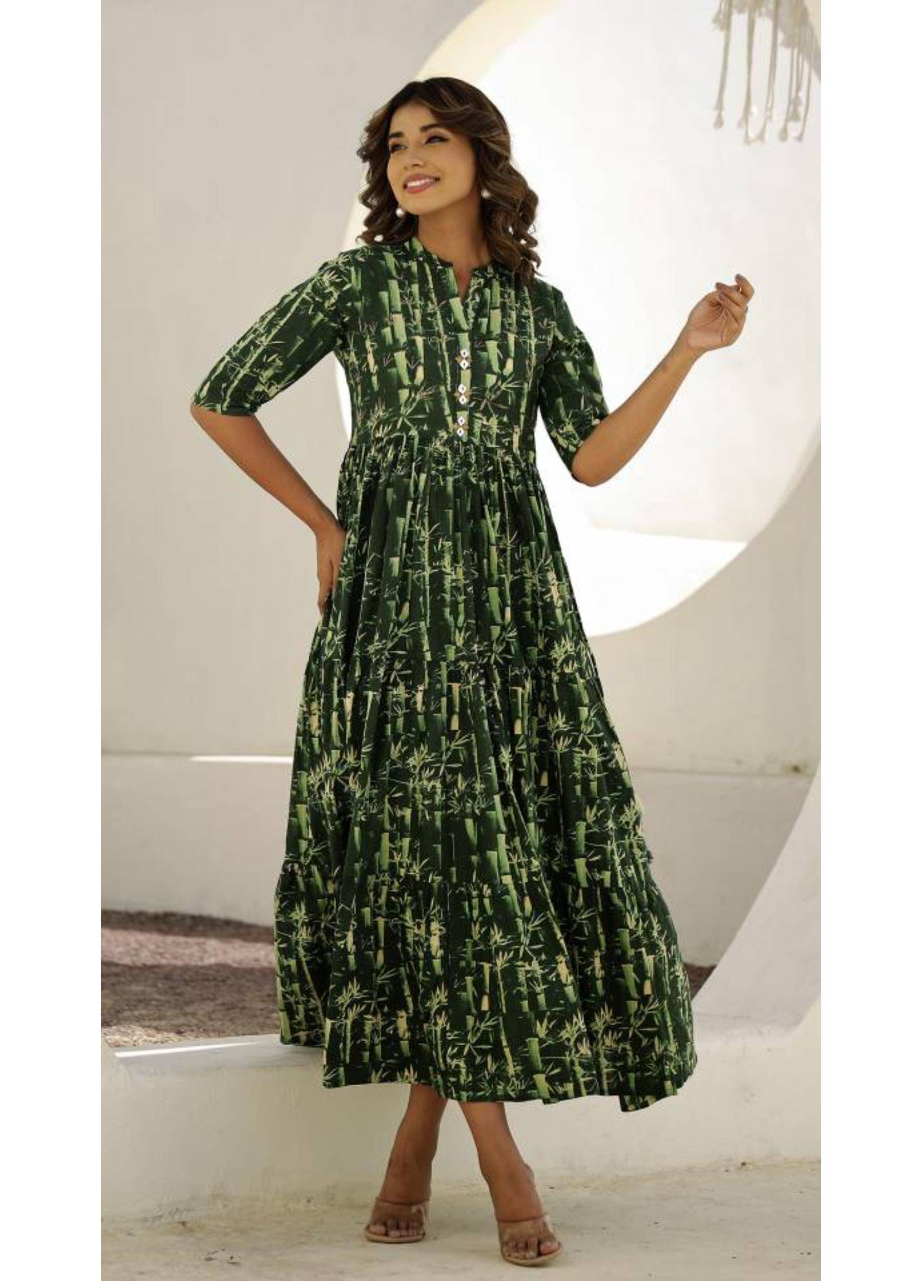     			Label Flavia Women Cotton Printed Gown ( Green )