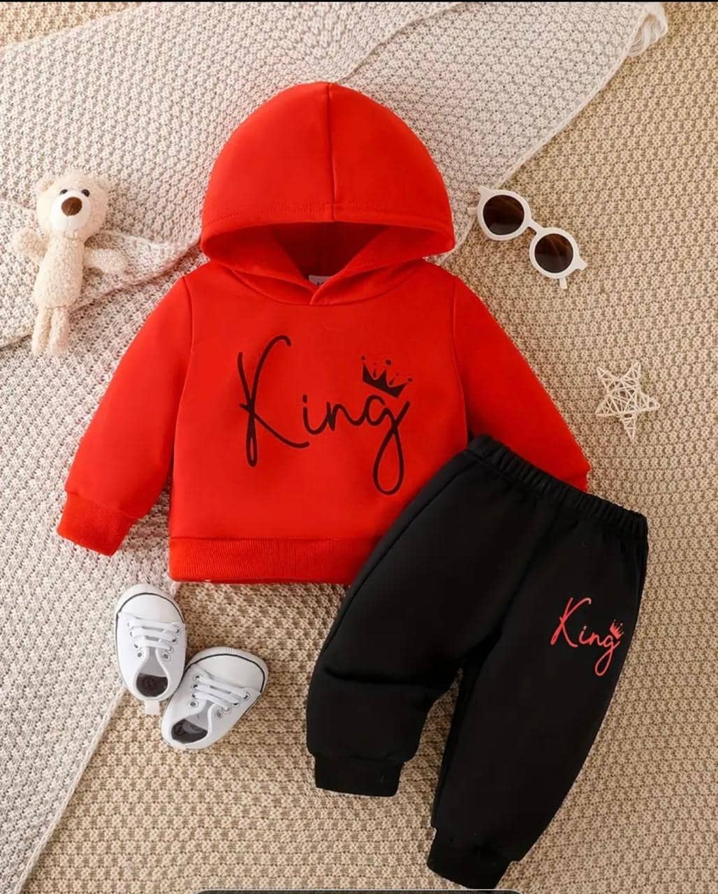 MUSNAH GARMENTS Pack of 1 Boys Cotton T-Shirt & Trackpants Set ( Red )