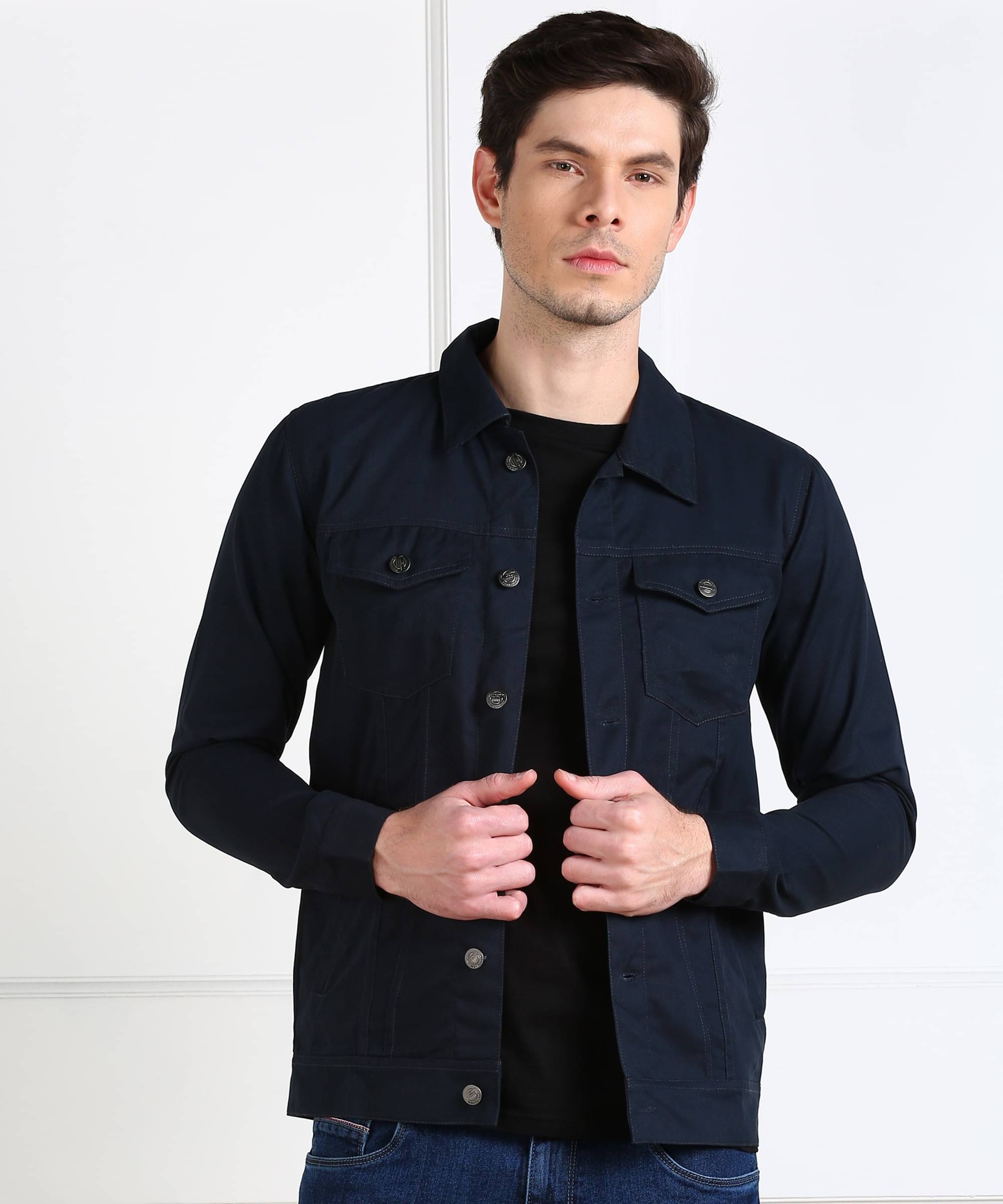    			Montrez Cotton Blend Men's Casual Jacket - Navy Blue ( Pack of 1 )