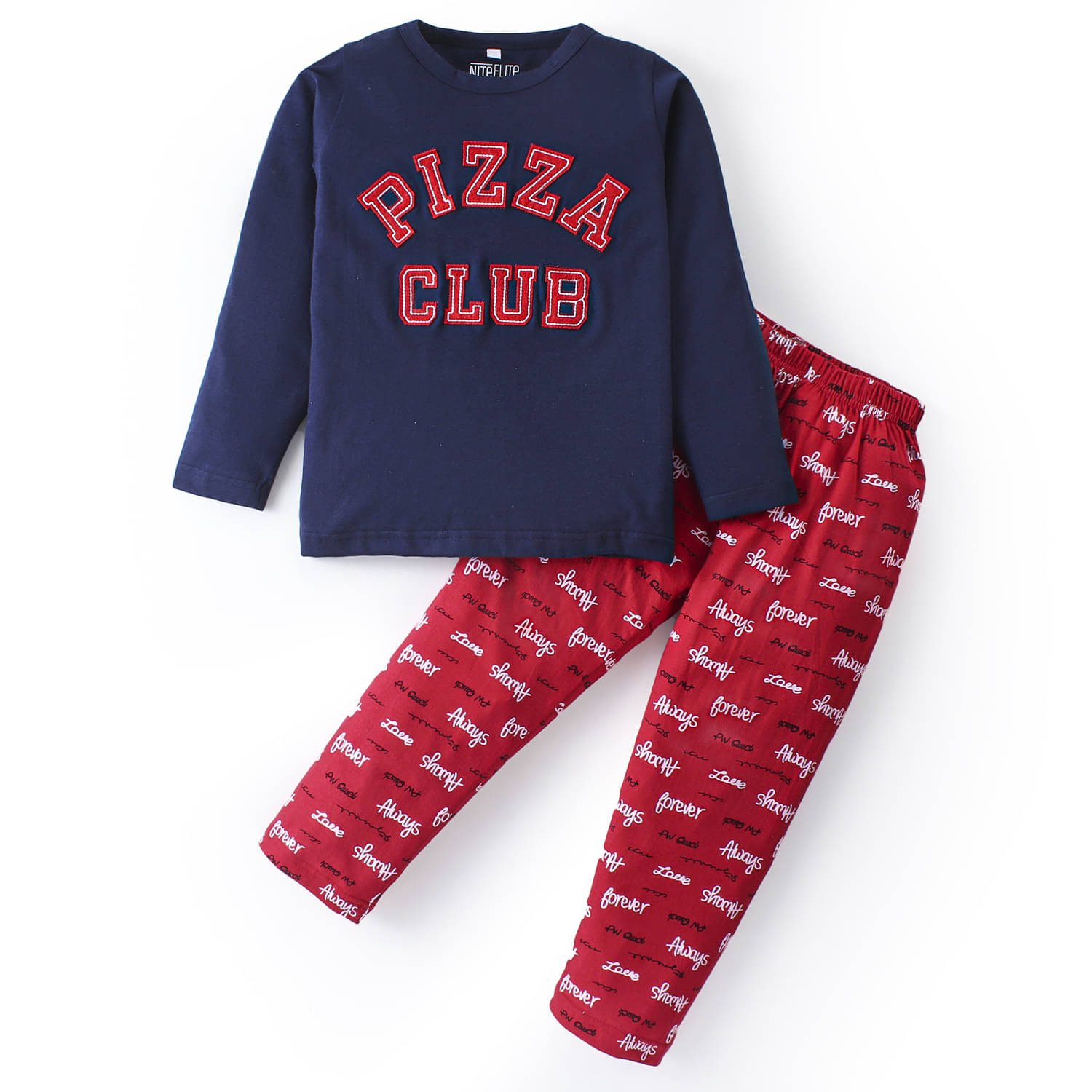     			Nite Flite Pack of 1 Girls Cotton Nightsuit Set ( Navy Blue )