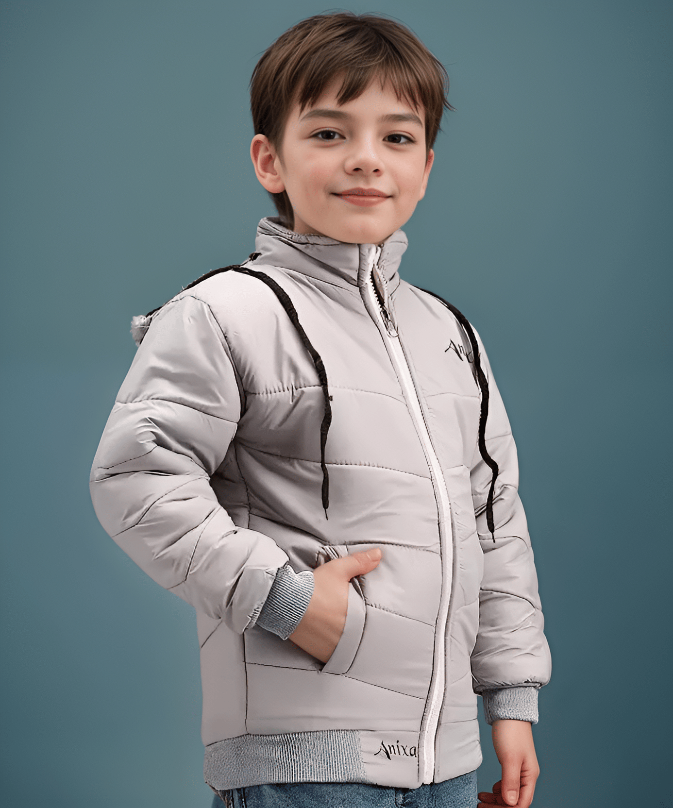     			PLUS PARADISE Boys Polyester Quilted & Bomber Jacket ( Grey , Pack of 1 )