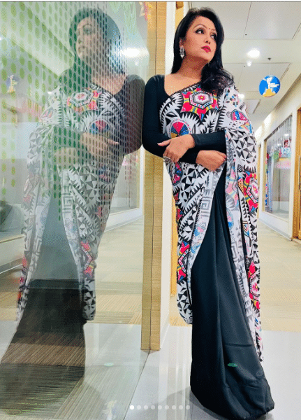     			BLEESBURY Chiffon Printed Saree With Unstitched Blouse Piece ( Black )
