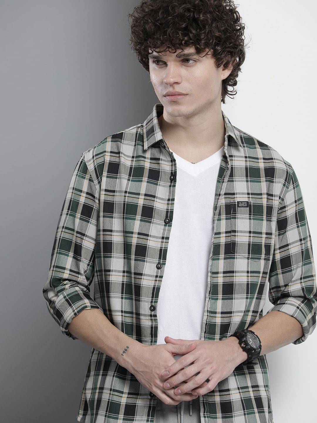 The Indian Garage Co Men Green Tartan Checked Cotton Casual Shirt The Indian Garage Co Men Green Tartan Checked Cotton Casual Shirt