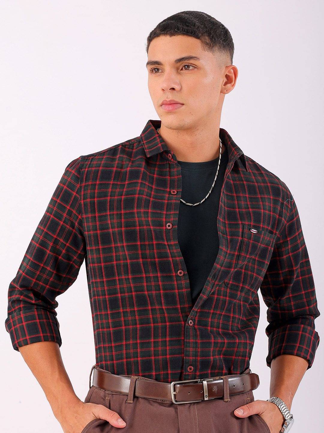 The Indian Garage Co Men Spread Collar Checked Cotton Slim Fit Casual Shirt     			The Indian Garage Co Men Spread Collar Checked Cotton Slim Fit Casual Shirt