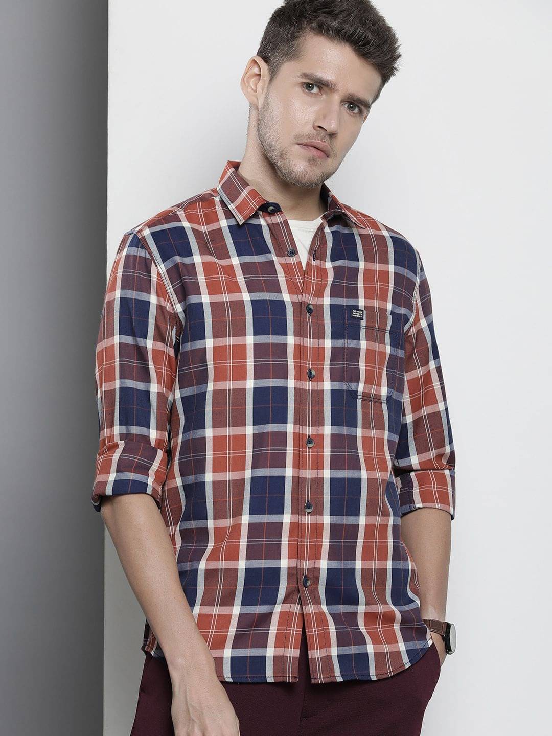 The Indian Garage Co Slim Fit Opaque Checked Cotton Casual Shirt The Indian Garage Co Slim Fit Opaque Checked Cotton Casual Shirt