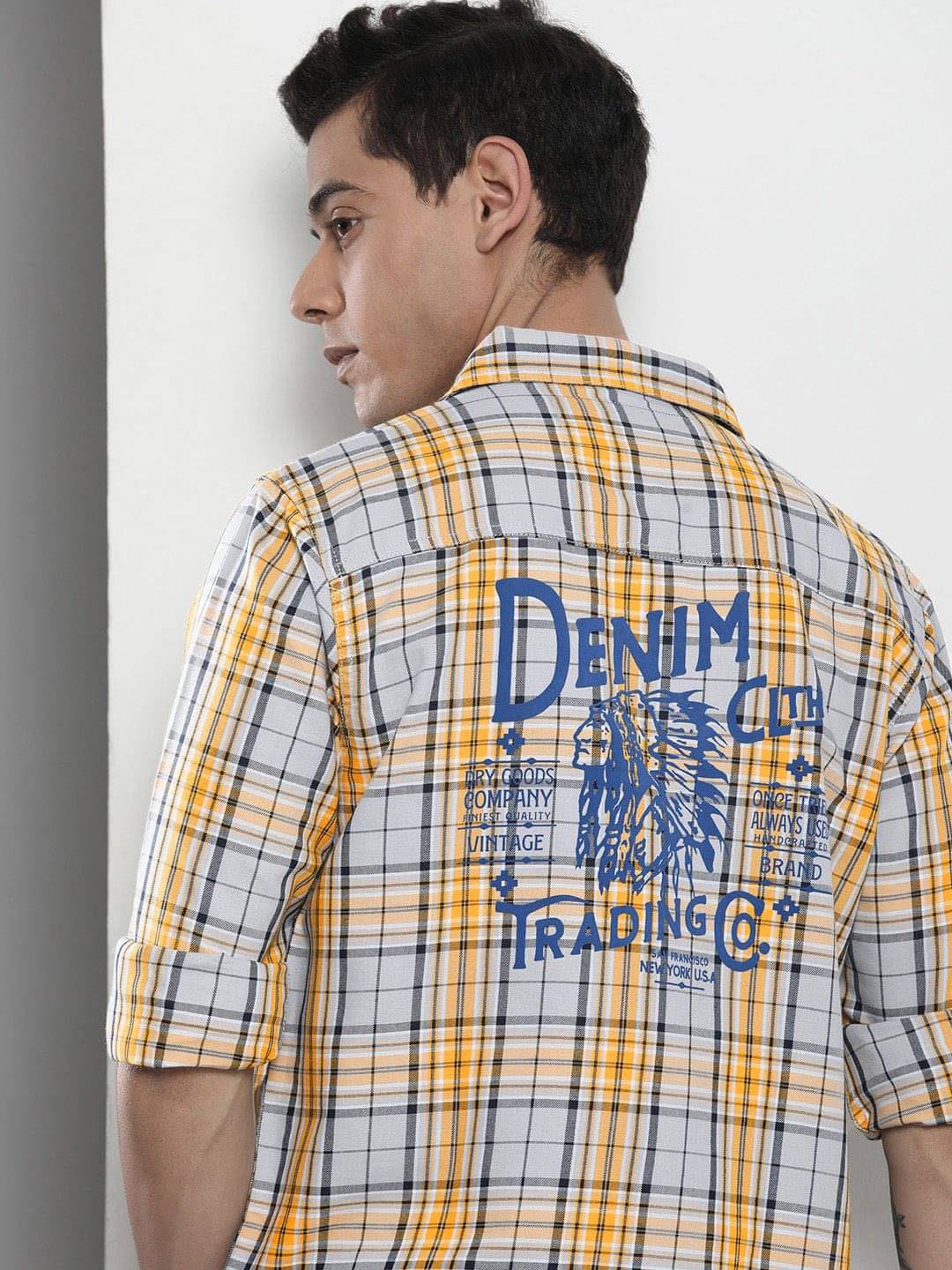 The Indian Garage Co Men Yellow & Grey Tartan Checked Cotton Casual Shirt The Indian Garage Co Men Yellow & Grey Tartan Checked Cotton Casual Shirt