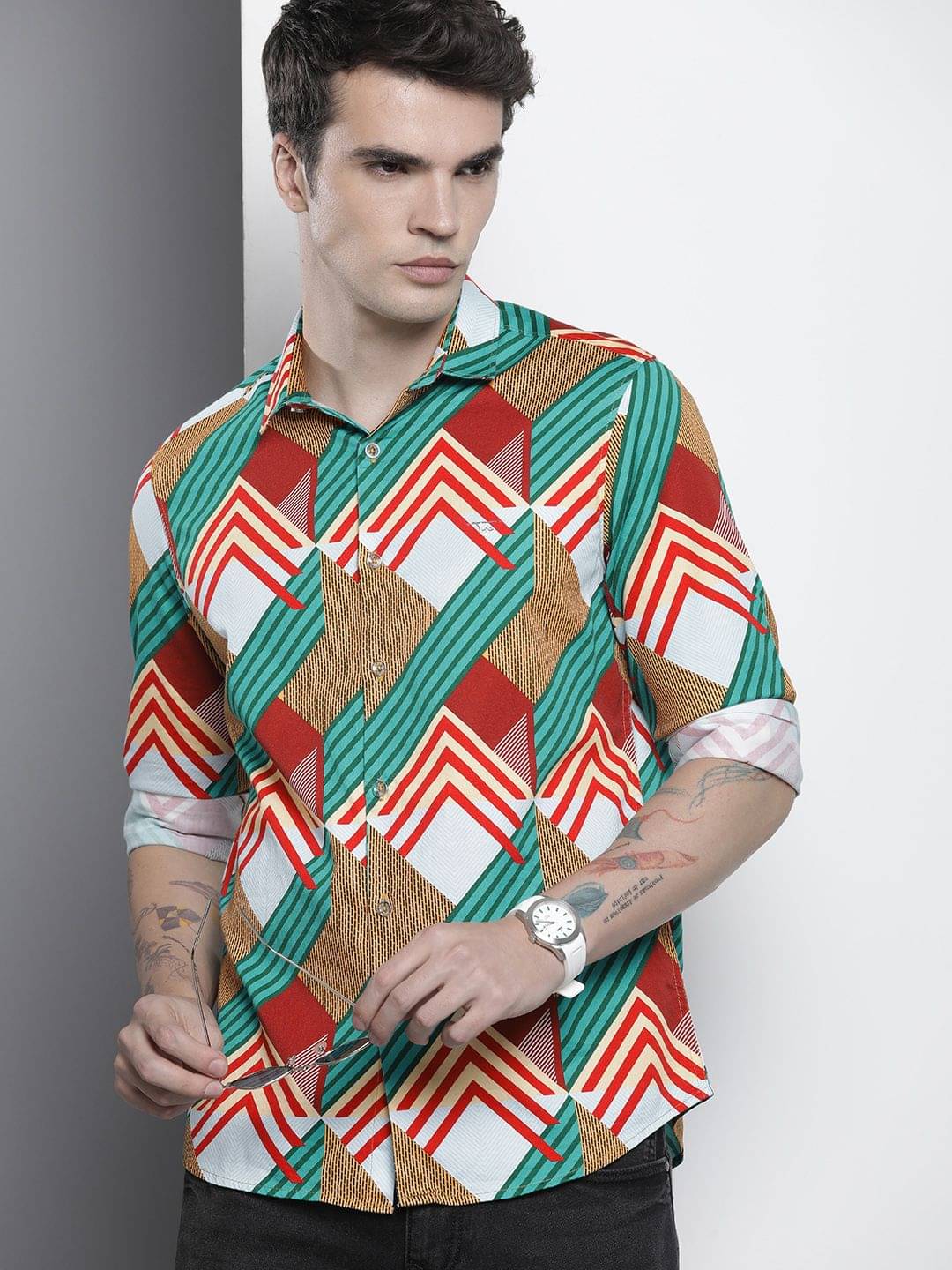The Indian Garage Co Men Slim Fit Opaque Printed Shirt The Indian Garage Co Men Slim Fit Opaque Printed Shirt