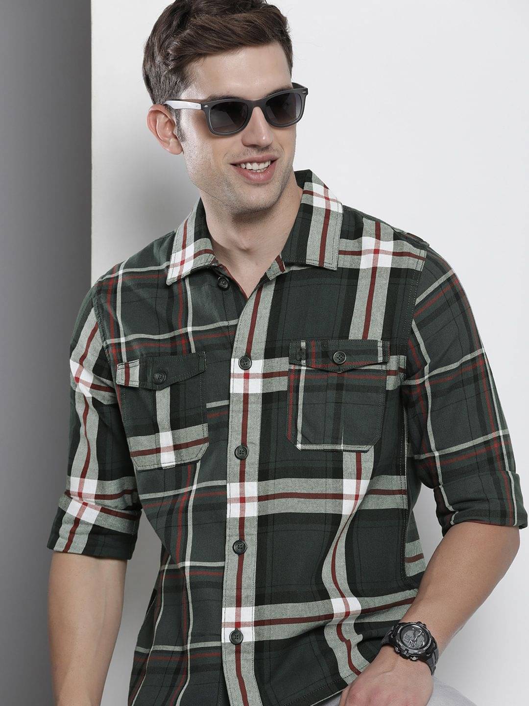 The Indian Garage Co Men Opaque Checked Casual Shirt The Indian Garage Co Men Opaque Checked Casual Shirt