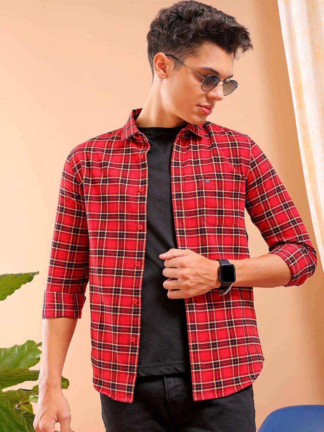     			The Indian Garage Co Slim Fit Tartan Checked Cutaway Collar Twill Weave Pure Cotton Shirt