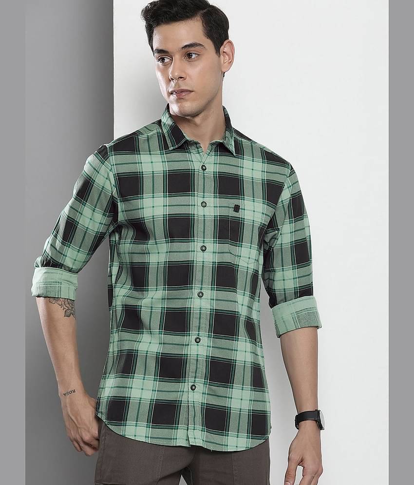 The Indian Garage Co Men Black & Green Tartan Checks Pure Cotton Casual Shirt