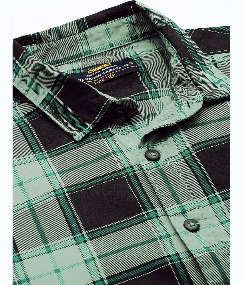 The Indian Garage Co Men Black & Green Tartan Checks Pure Cotton Casual Shirt