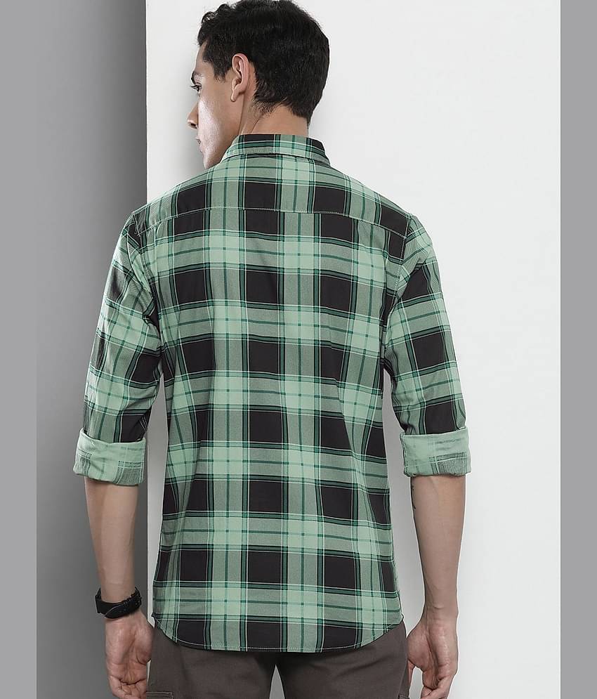 The Indian Garage Co Men Black & Green Tartan Checks Pure Cotton Casual Shirt