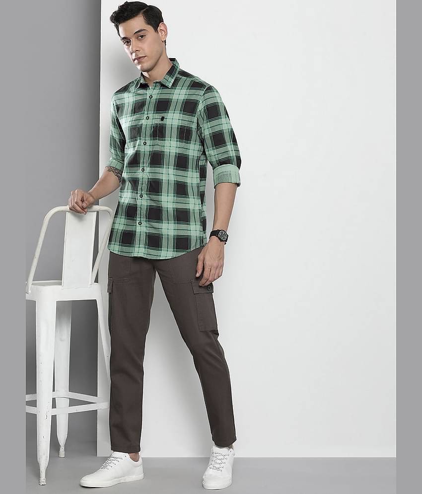 The Indian Garage Co Men Black & Green Tartan Checks Pure Cotton Casual Shirt