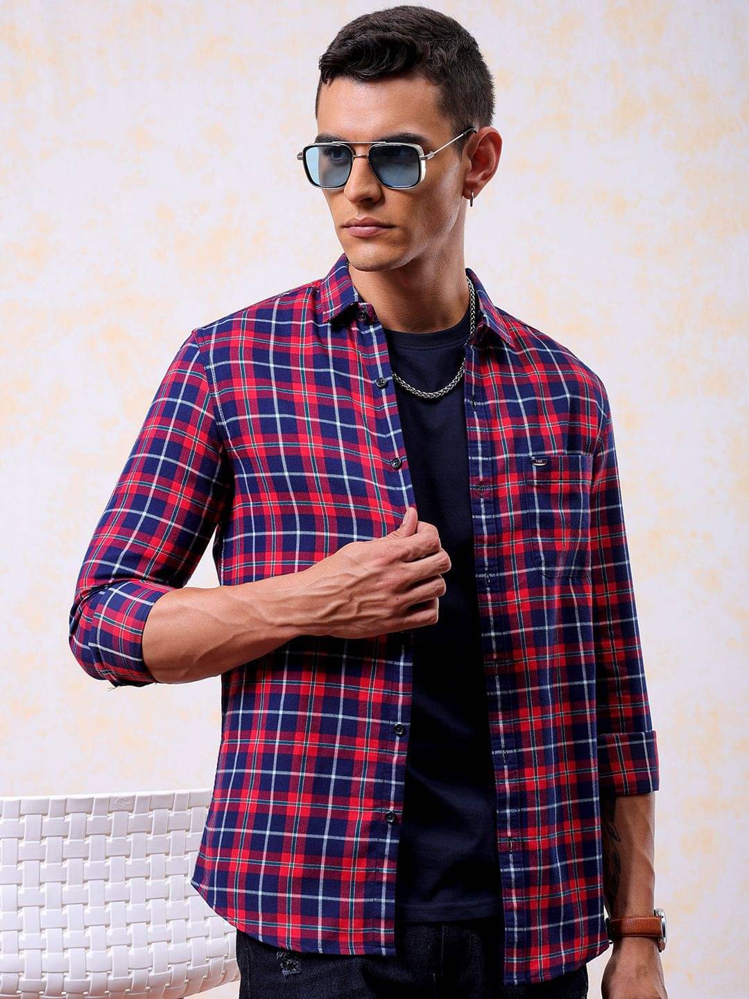 The Indian Garage Co Men Slim Fit Tartan Checks Pure Cotton Casual Shirt     			The Indian Garage Co Men Slim Fit Tartan Checks Pure Cotton Casual Shirt