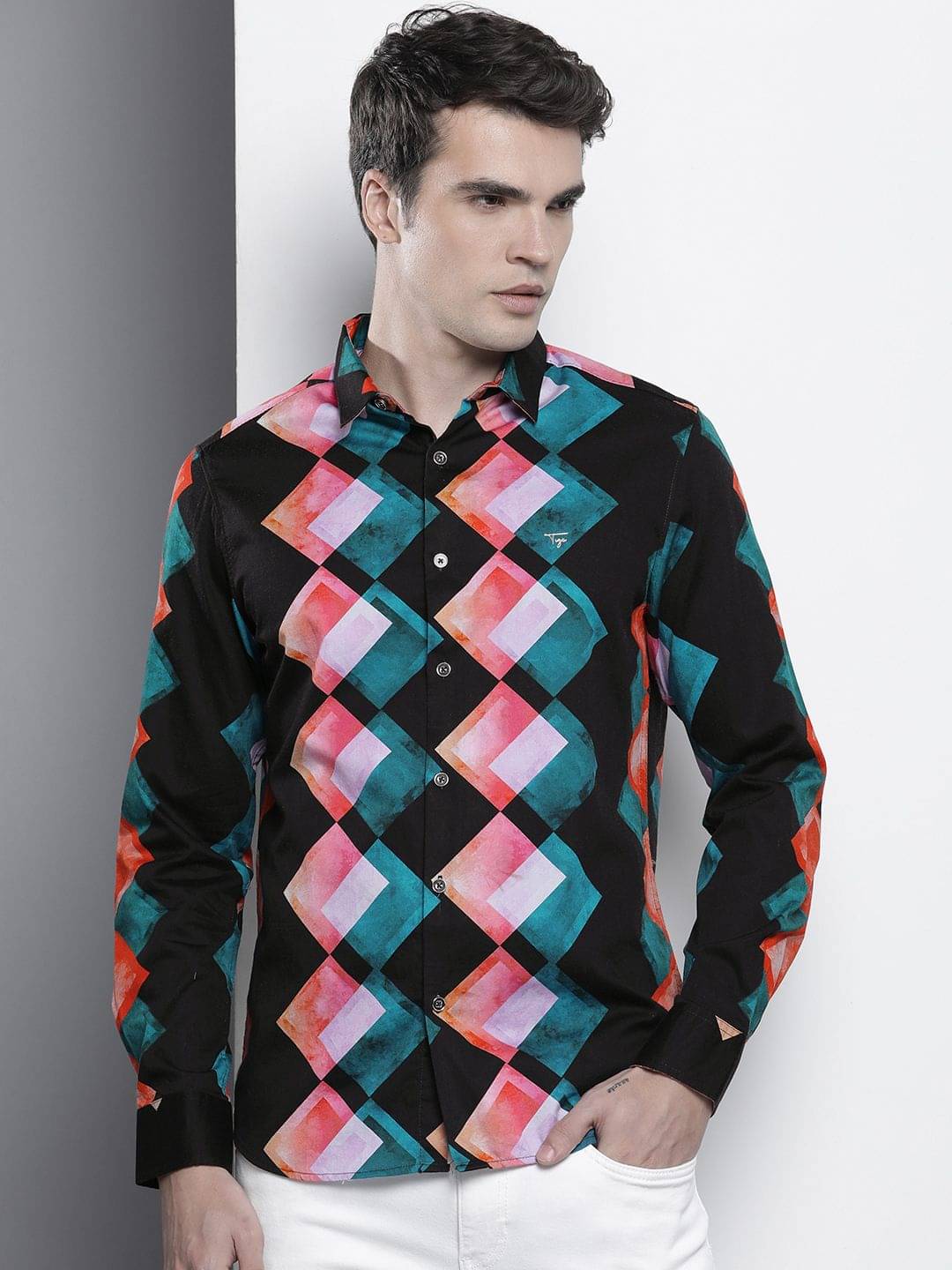The Indian Garage Co Men Slim Fit Opaque Printed Party Shirt The Indian Garage Co Men Slim Fit Opaque Printed Party Shirt