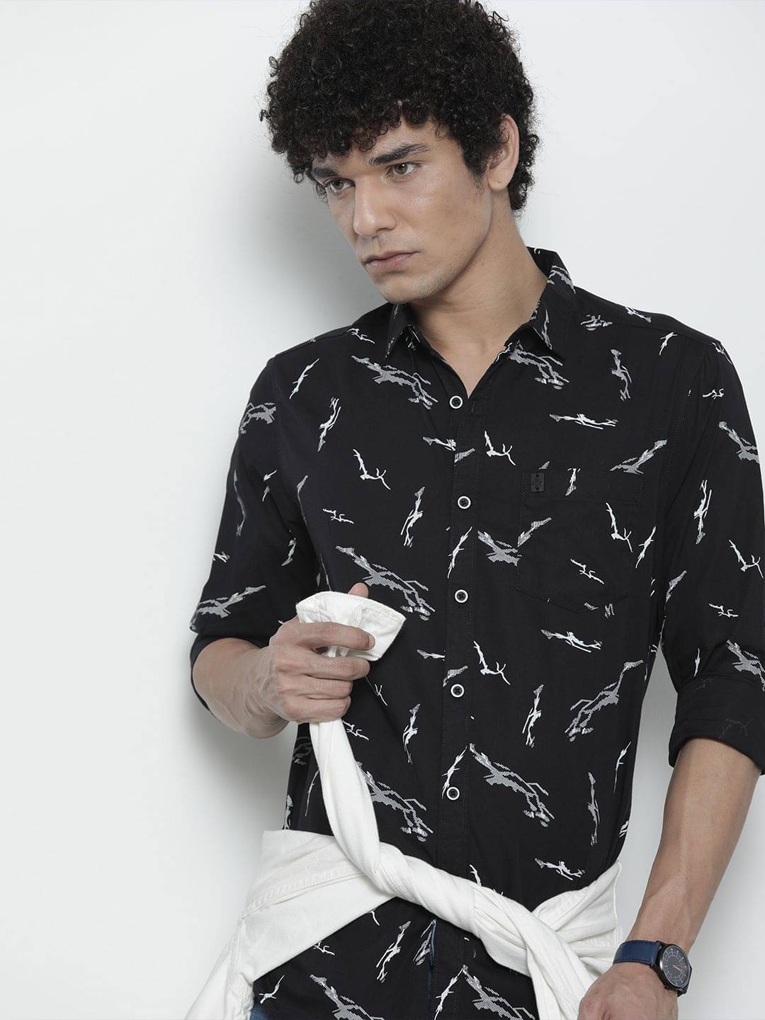 The Indian Garage Co Men Black Abstract Printed Casual Shirt     			The Indian Garage Co Men Black Abstract Printed Casual Shirt