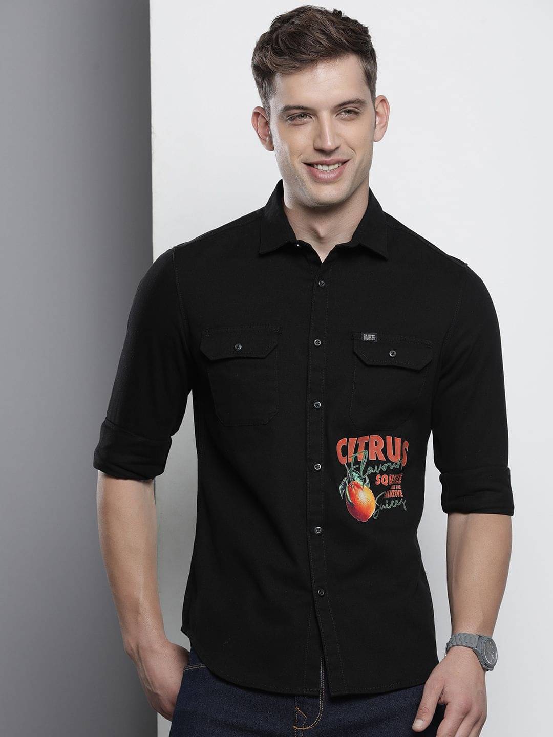 The Indian Garage Co Men Slim Fit Graphic Printed Casual Shirt The Indian Garage Co Men Slim Fit Graphic Printed Casual Shirt