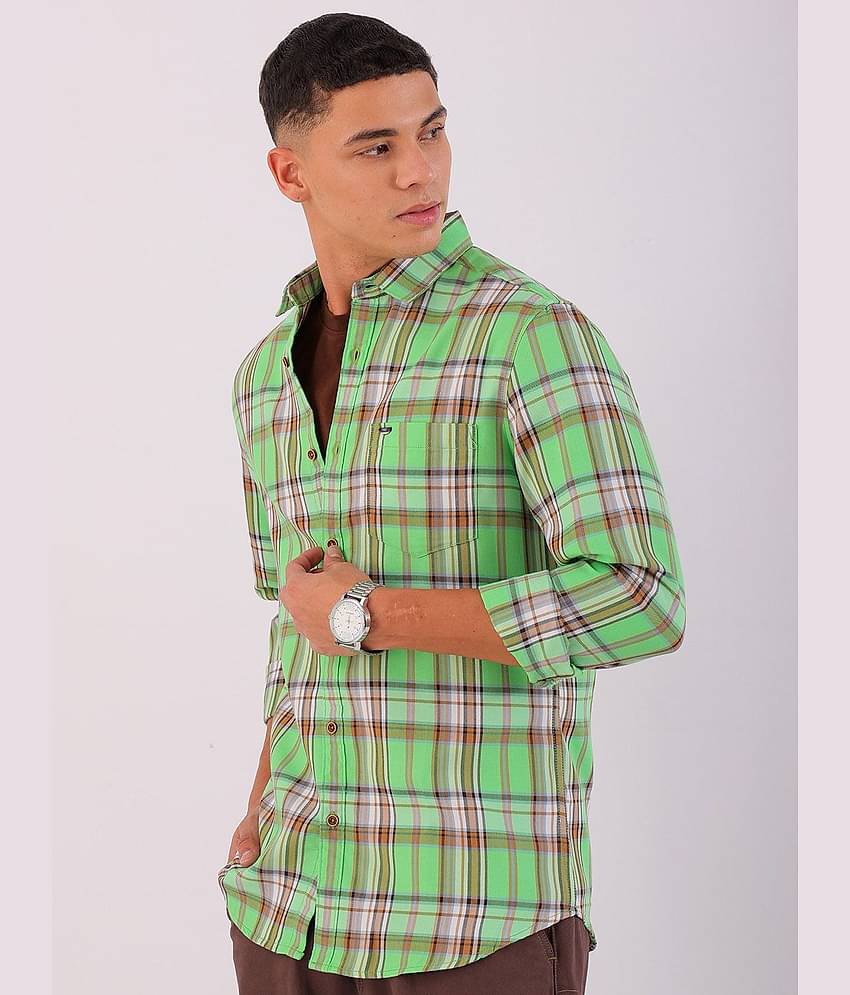 The Indian Garage Co Men Spread Collar Tartan Checks Checked Cotton Slim Fit Casual Shirt