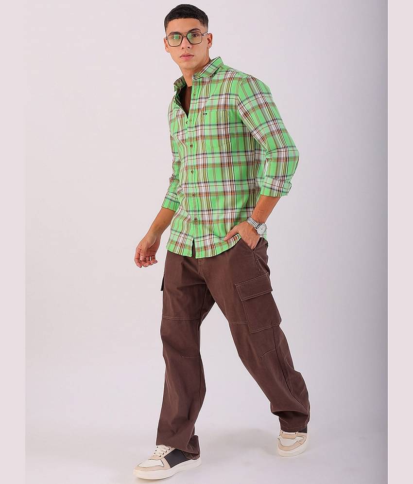 The Indian Garage Co Men Spread Collar Tartan Checks Checked Cotton Slim Fit Casual Shirt