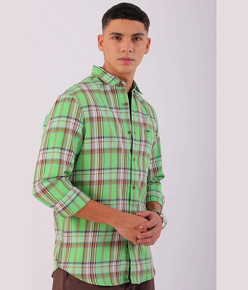 The Indian Garage Co Men Spread Collar Tartan Checks Checked Cotton Slim Fit Casual Shirt