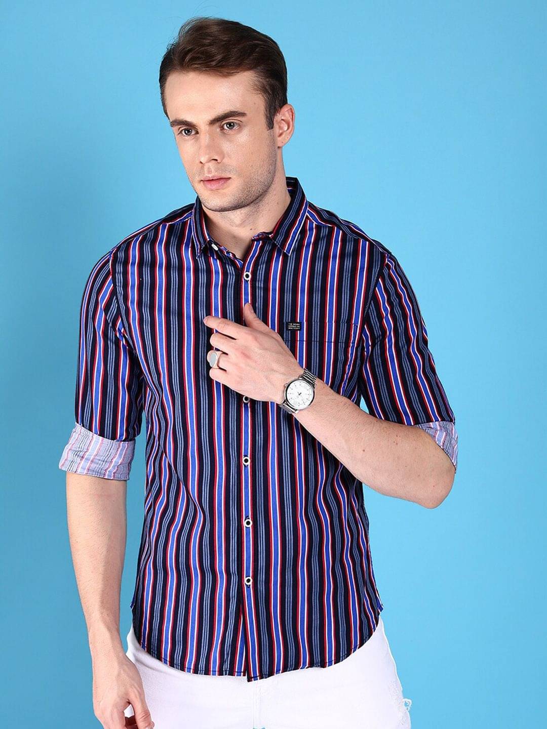     			The Indian Garage Co Slim Fit Vertical Stripes Cotton Casual Shirt