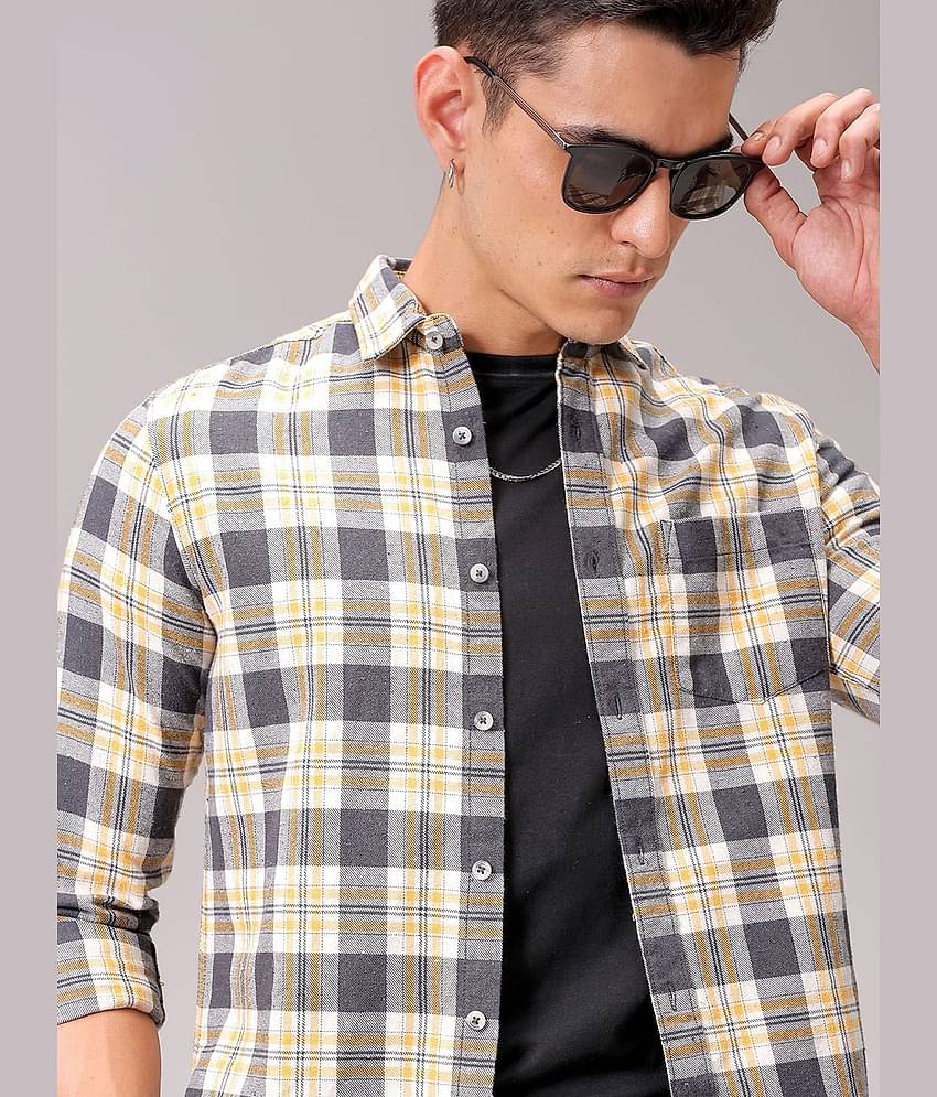 The Indian Garage Co Men Cutaway Collar Checked Cotton Slim Fit Casual Shirt