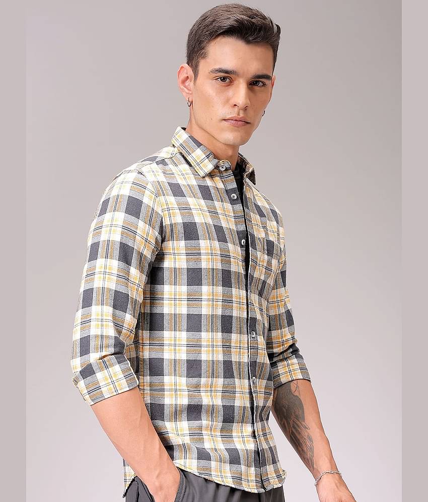 The Indian Garage Co Men Cutaway Collar Checked Cotton Slim Fit Casual Shirt