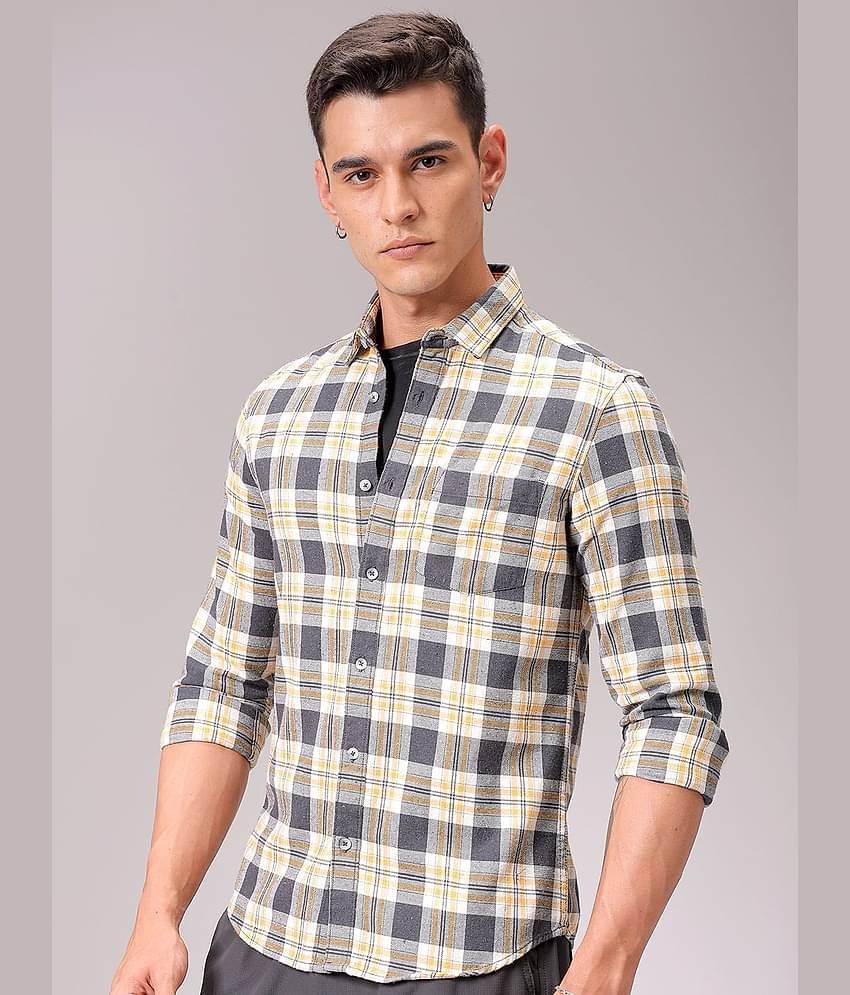 The Indian Garage Co Men Cutaway Collar Checked Cotton Slim Fit Casual Shirt