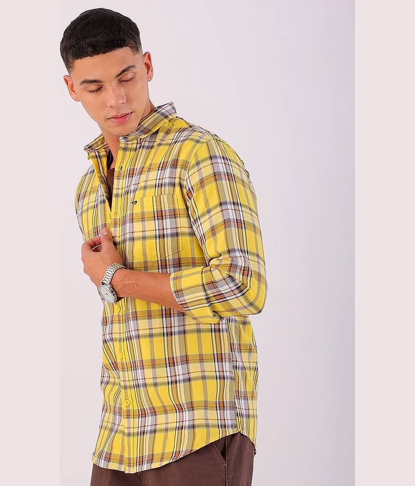 The Indian Garage Co Men Spread Collar Tartan Checks Checked Cotton Slim Fit Casual Shirt