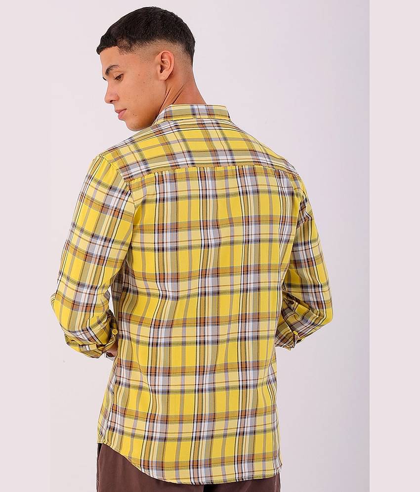 The Indian Garage Co Men Spread Collar Tartan Checks Checked Cotton Slim Fit Casual Shirt