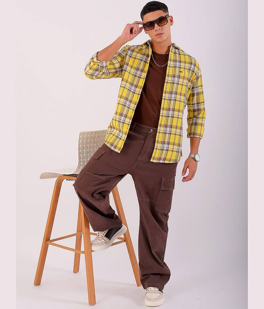 The Indian Garage Co Men Spread Collar Tartan Checks Checked Cotton Slim Fit Casual Shirt