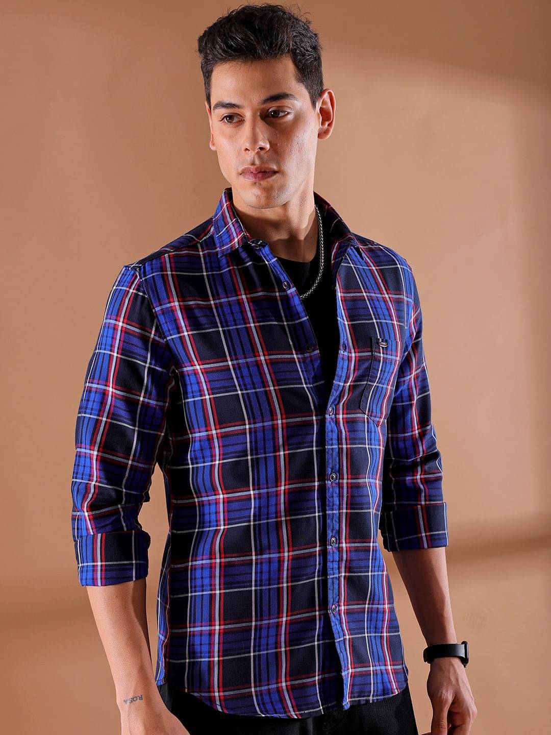 The Indian Garage Co Men Slim Fit Tartan Checks Casual Shirt The Indian Garage Co Men Slim Fit Tartan Checks Casual Shirt