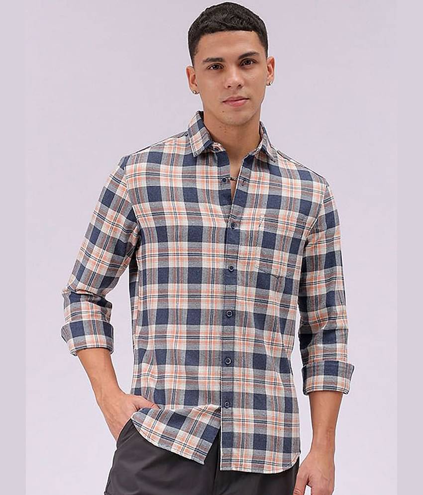 The Indian Garage Co Men Cutaway Collar Checked Cotton Slim Fit Casual Shirt