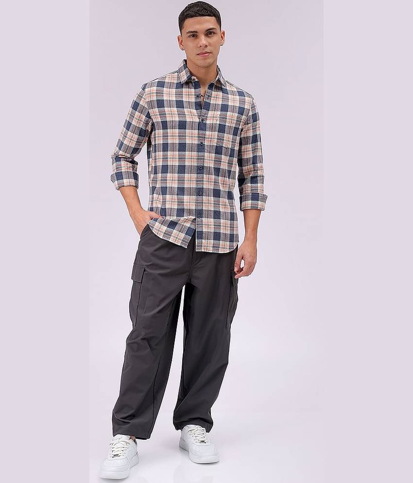 The Indian Garage Co Men Cutaway Collar Checked Cotton Slim Fit Casual Shirt